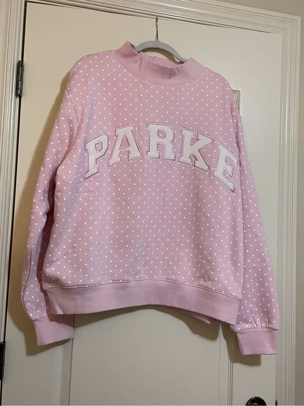 NWT Parke Polka Dot Varsity Mockneck Sprinkle Pink